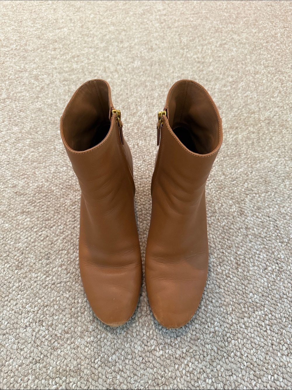 Tory Burch Cognac Leather Ankle Booties with Side Zip size 10
